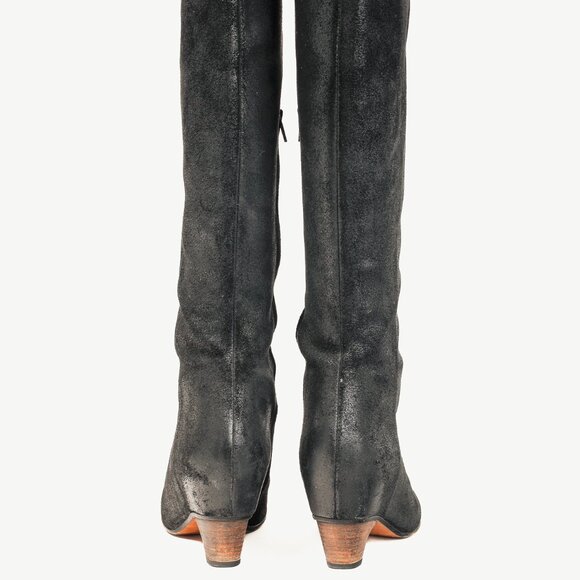 Martin Margiela Black Tall Calves Short Stack Low Heel Leather Boots - Picture 3 of 11